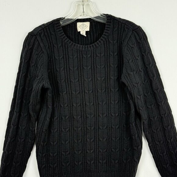 St John's Bay Women's Long Sleeve Cable Knit Sweater Size Small Black - Picture 1 of 16